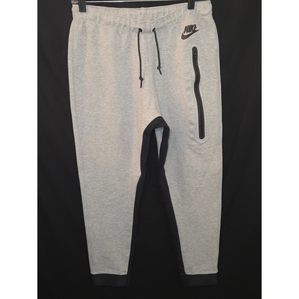 Nike Tech Fleece Jogger Pants Mens Gray Black Zip Pocket Drawstring Athletic M